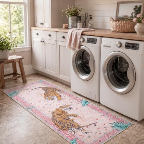 Moynesa 2x6 Pink Tiger Hallway Runner Rug, Washable Boho Runner for Kitchen - Image 6