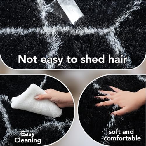 8x10 Fluffy Area Rugs Black and White: Large Geometric Shag Living Room Rug - Image 6