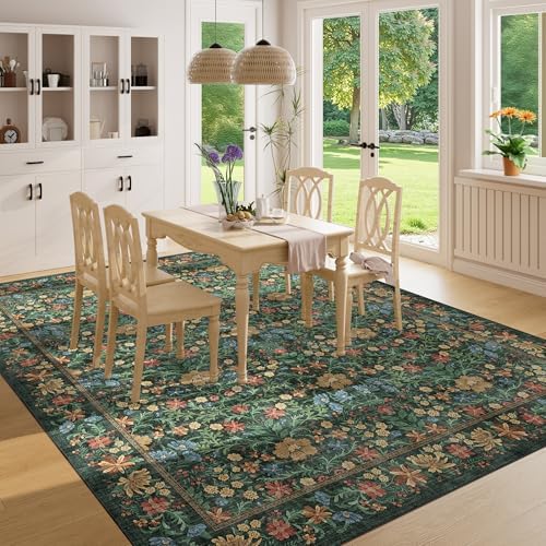 DUKINO 8x10 Area Rugs, Vintage Floral Washable Rug for Living Room, Green - Image 3