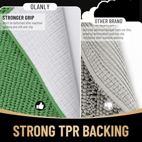 OLANLY Thick Chenille Absorbent Bathroom Rugs Mat 36x24, Olive Green - Image 5