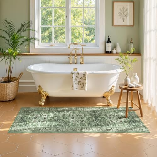 Sage Green 2x6 Hallway Runner Rugs, Non-Slip Vintage Rug for Kitchen - Image 5