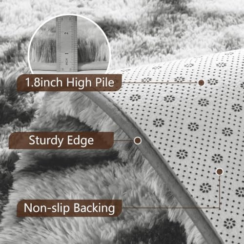 2x3 Tie-Dyed Grey and White Fluffy Area Rug Non-Slip for Entryway Bedroom - Image 6