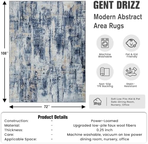 6x9 Area Rugs for Living Room: Washable Abstract Blue Gold Bedroom Carpet - Image 2