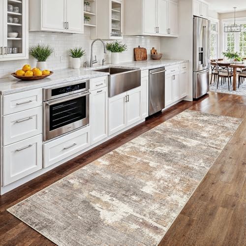 2x8 Runner Rug Washable Abstract: Non Slip Kitchen Floor Mat Brown/Brick by Ksrau