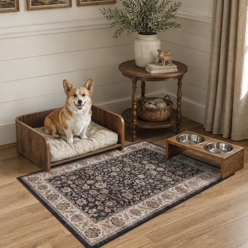 Washable 2x3 Entryway Soft Area Rug Vintage Charcoal Beige Door Mat - Image 3