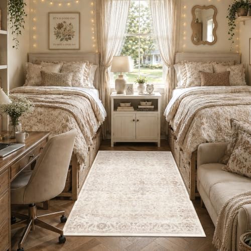 Washable 4x6 Bedroom Non-Slip Area Rug Vintage Beige Throw Carpet - Image 3