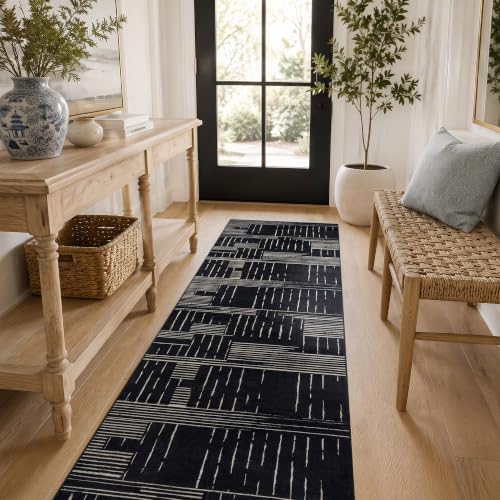 Rugshop Block Stripe Machine Washable Non-Slip Runner Rug, 2'x8' Black by Rugshop