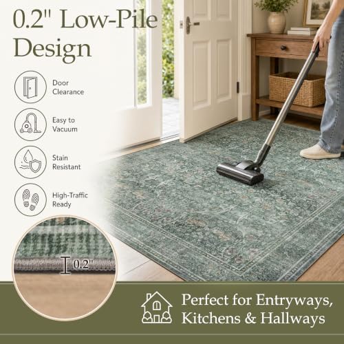 JOLLYVOGUE 3x5 Washable Rug, Vintage Floral Area Rug, Moss Green - Image 6