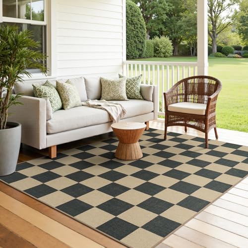 Lessymo Living Room Rugs 5x7 Checkered Washable Easy Jute Outdoor Patio Rug - Image 5