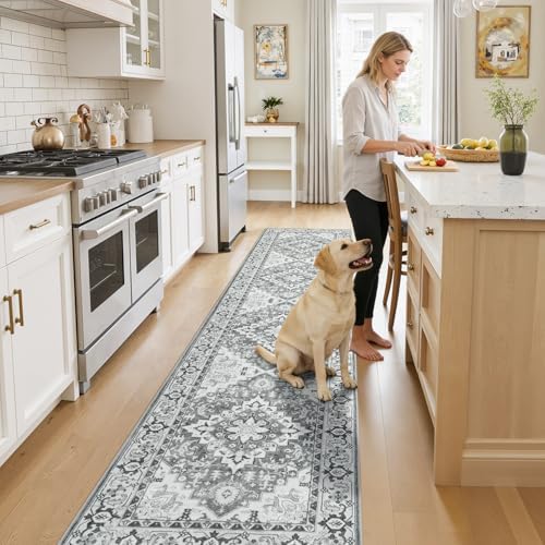 Lessymo Runner Rug for Hallway 2 x 8, Machine Washable Area Rugs Grey White - Image 3