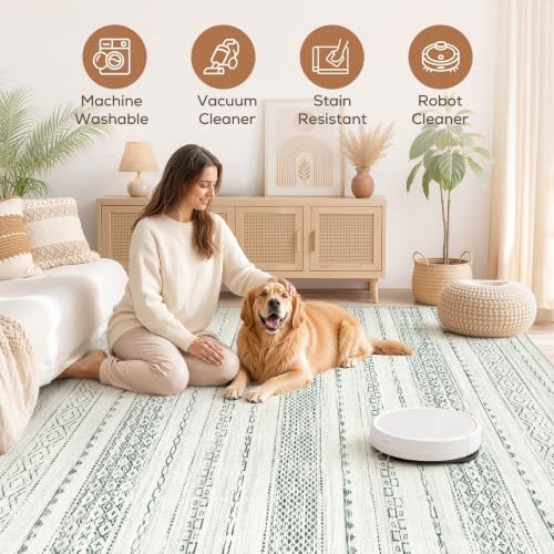 Nakagishi Boho 5x7 Area Rug Living Room Rugs Machine Washable Green - Image 3