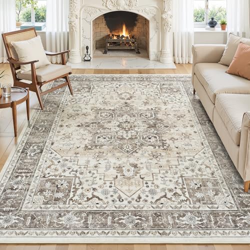 5x7 Area Rugs for Living Room, Boho Washable Bedroom Rug Camel by Vibrug