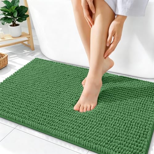 OLANLY Thick Chenille Absorbent Bathroom Rugs Mat 36x24, Olive Green by OLANLY