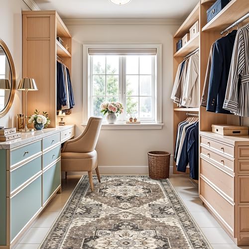 Washable Kitchen Runner Rug 4x12 - Low Pile Soft Rugs for Hallway Entryway Wide Vintage Stain Resistant Carpet with Non-Slip Rubber Backing Thin Indoor Floor Mat for Living Room Bedroom (Beige,4x12) - Image 4