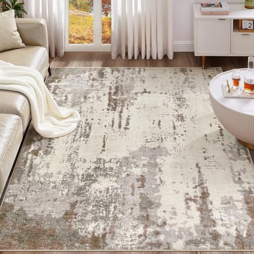 UERMEI 6x9 Area Rug Living Room Rugs - Washable Neutral Modern Abstract Soft Thin Rug Indoor Floor No Slip Rug Carpet for Bedroom Under Dining Table Home Office Decor - Brown/Grey/Beige by UERMEI