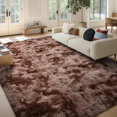 FinRèc Home 8x10 Non-Slip Fluffy Area Rugs for Living Room (Brown) - Image 2