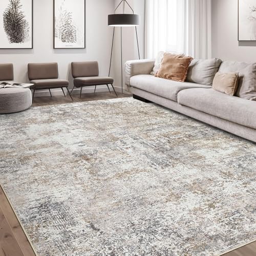 DMOYEST Area Rug Living Room Rugs - 8x10 Washable Large Soft Indoor Neutral Modern Abstract Low Pile Rug Carpet for Bedroom Dining Room Farmhouse Home Office - Brown/Grey/Black by DMOYEST