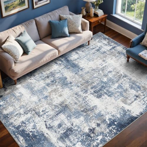 5x7 Ft Abstract Washable Area Rugs for Living Room Blue by Cuzwlovita