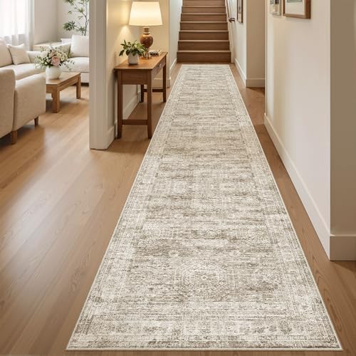 Soalmost Runner Rug 2x10 Washable Non-Slip Hallway Kitchen Runners Brown by Soalmost
