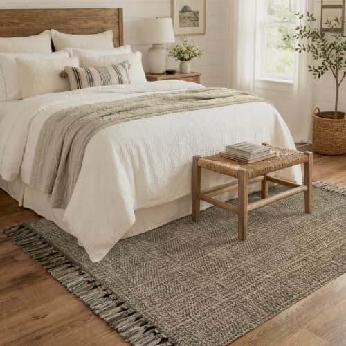Collive 4' x 6' Moss Green Bedroom Area Rug, Boho Indoor Outdoor Rugs by Collive
