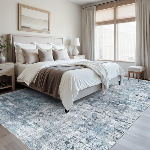 Soalmost 10x12 Area Rugs for Living Room Washable Rug Abstract Blue/Grey - Image 3