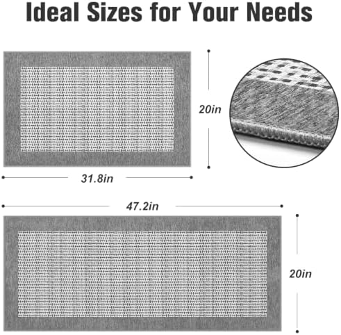 StepRite Kitchen Rugs, Kitchen Mats for Floor, 20"X32"+20"X47", Light Grey - Image 2