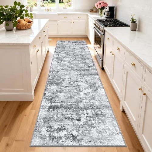 Hallway Runner Rug 3x10 Textured Non Slip Carpet Runner,Abstract Gray by TTelephant
