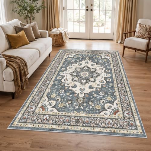 TOPRUUG Area Rugs 5x8: Washable Oriental Rug for Living Room Bedroom Blue - Image 3