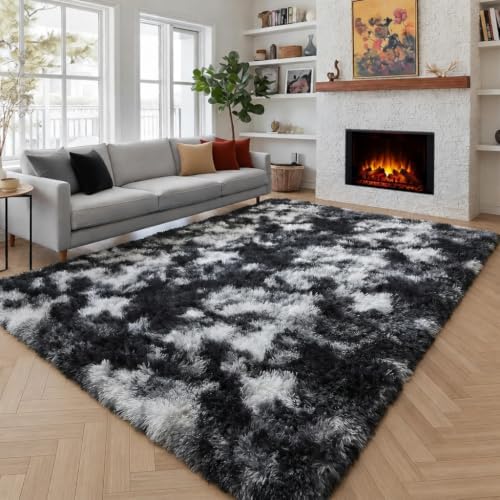 Black White Grey Bedroom Rugs 4x6 Ft,Soft Fuzzy Plush Indoor Floor Area Rug - Image 3