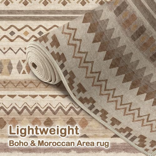 Tortania Area Rug Living Room Rugs - 6x9 Washable Large Soft Neutral Boho Moroccan Bohemian Farmhouse Rug Indoor Floor Carpet for Bedroom Under Dining Table Home Office Decor - Boho Brown - Image 5