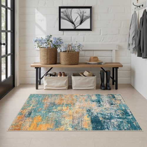 Area Rug Living Room: 3x5 Modern Washable Soft Carpet Rosy Haze - Image 3