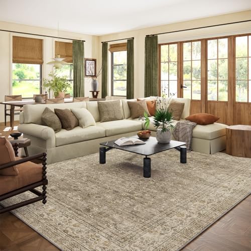 Machine Washable Rugs for Living Room: 10x14 Area Rugs for Bedroom Vintage Stain Resistant Non Slip Low Pile Lightweight Boho Carpet for Kitchen Dining Room Farmhouse Kids Room Nursery by palohom