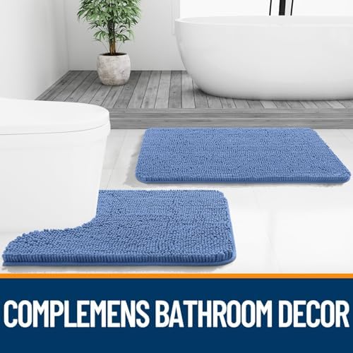 OLANLY Bathroom Rugs Sets 3 Piece, 36"x24"+24"x16"+24"x20", Cornflower Blue - Image 6