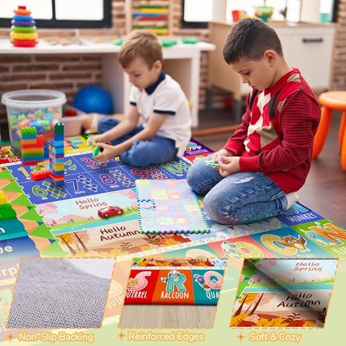 Kids Classroom & Playroom Rug - ABC Alphabet Educational Area Rug with Animals Colors & Numbers - Washable Non-Slip Carpet Playmat for Nursery Preschool & Reading Area 6x9 Feet - Image 3