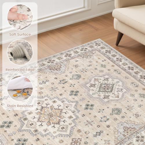 EIEIHOUSE 10x13 Area Rug Washable Vintage Rugs for Living Room Muted Beige - Image 6