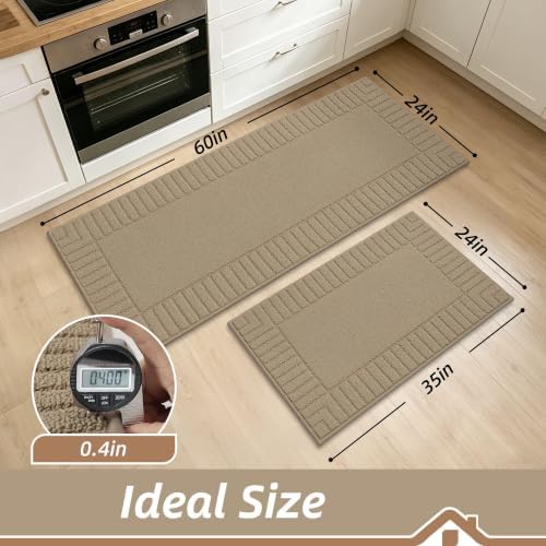 BEQHAUSE Kitchen Rugs Non Slip Washable 2PCS, 24"x35"+24"x60", Taupe - Image 2