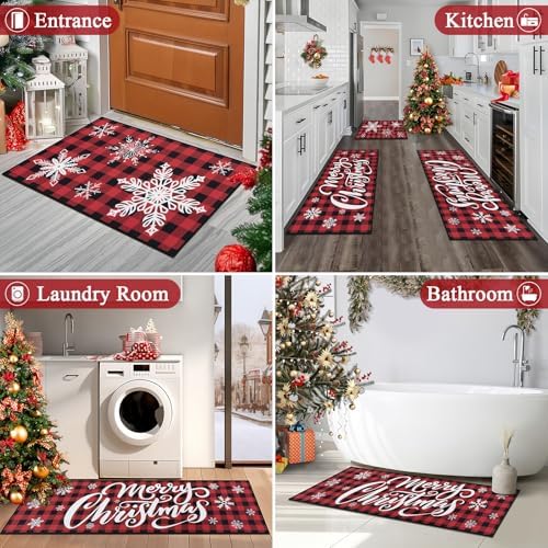 Vaukki Christmas Kitchen Rug Set 3 Piece, Snow Washable Floor Mat - Image 3