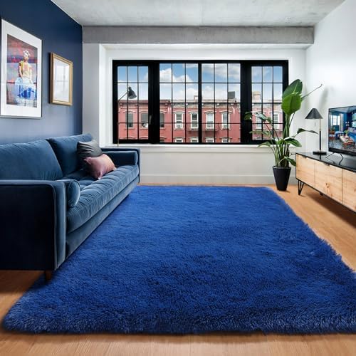 ONASAR Navy Blue Area Rugs for Living Room Bedroom, 5x8 Fluffy Bedside Rug, Soft Plush Fuzzy Shaggy Indoor Floor Carpets for Nursery Kids Boys Girls Men Teen Playroom Home Decor Aesthetic - Image 4