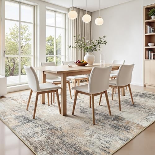 9x12 Area Rug for Living Room, Abstract Washable Non-Slip Large Rugs, Gold - Image 3