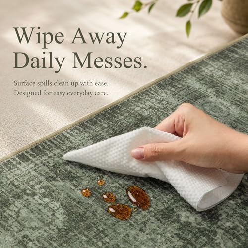3x5 Washable Boho Entryway Area Rug Green Non-Slip Door Mat - Image 2