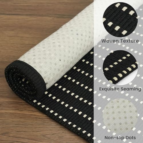 EARTHALL Washable Runner Rug, Non Slip Hall Runner, 2x6 Ft, Black/Cream - Image 5