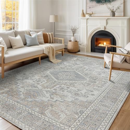 5x7 Washable Area Rugs for Living Room,Bedroom,Dining Room- Retro Taupe by Lbris