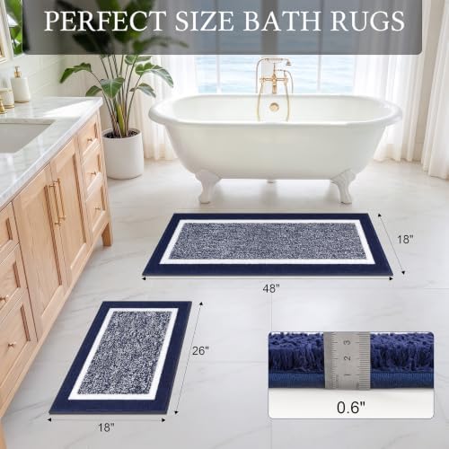 Pauwer Bathroom Rugs Sets 2 Piece, Non Slip Washable Bath Mat, Navy - Image 2