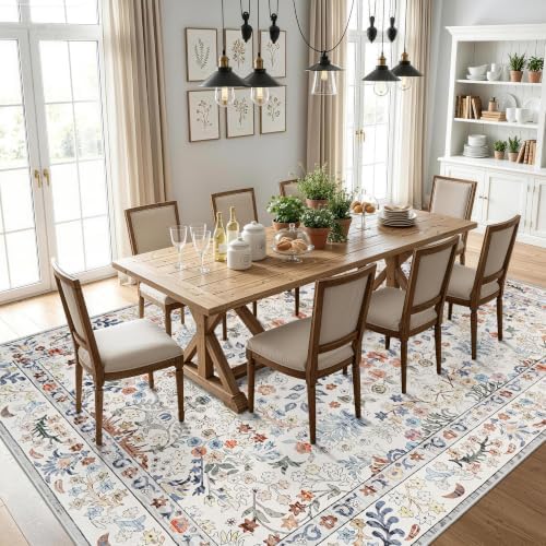 Area Rugs 8x10 Washable Non-Slip: Floral Vintage Rug for Living Room Beige - Image 4