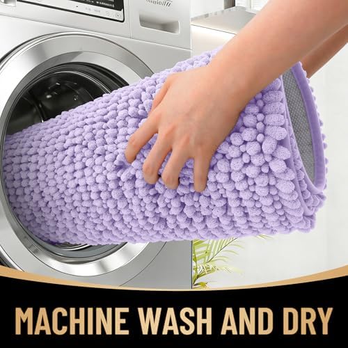 OLANLY Thick Chenille Bathroom Runner Rugs Mats 47x24, Lavender - Image 4