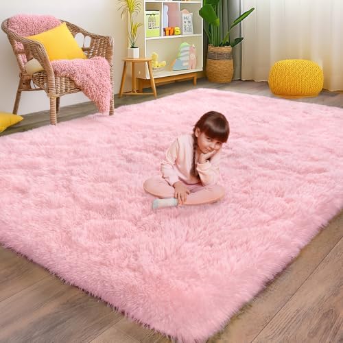 5x7 Fluffy Pink Rug for Bedroom Girls Living Room, Washable Non-Slip by WISHTREE