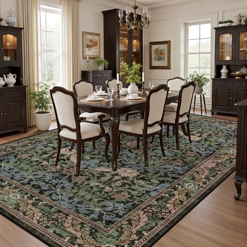 10x14 Area Rug Living Room: Soft Floral Washable Carpet Brown Green - Image 4
