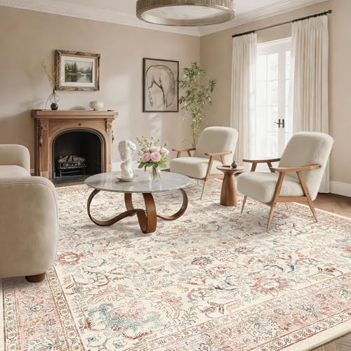 9x12 Washable Living Room Area Rug Non-Slip Vintage Pink Large Carpet - Image 4