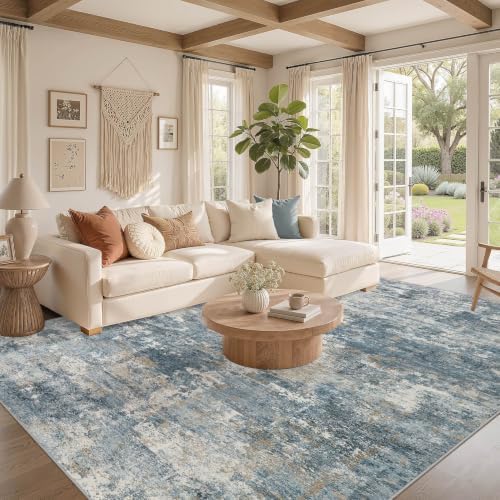 Nakagishi 6x9 Area Rugs Living Room: Washable Abstract Large Neutral Soft Rug Stain Resistant Modern Indoor Floor Non-Slip Carpet for Bedroom Nursery Kids Playroom Office Dining Room Dorm-Blue Brown - Image 2