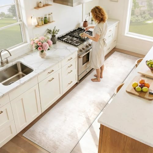 2x8 Runner Rug Washable Hallway Rugs: Modern Abstract Kitchen Rug Soft Non Slip Neutral Long Runners Stain Resistant Indoor Carpet for Entryway Bedroom Laundry Home(Beige,2'x8') - Image 3